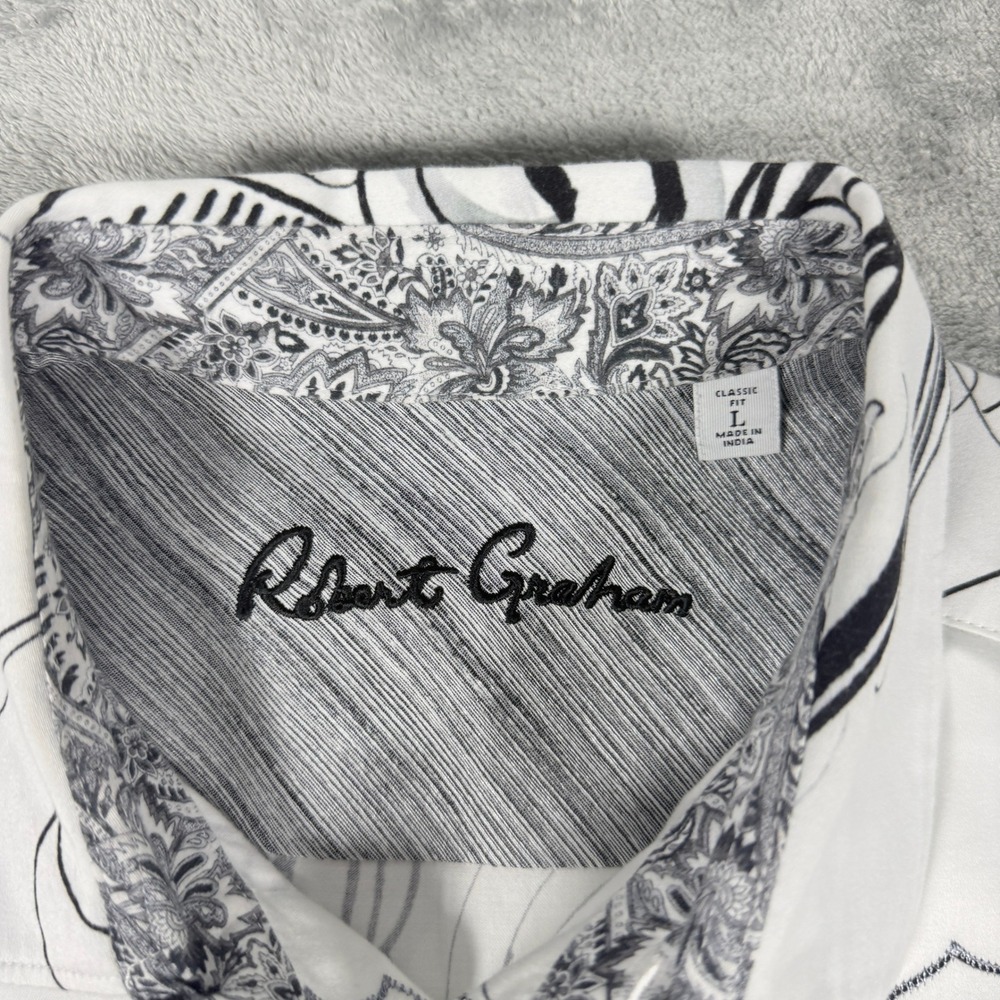 Robert Graham Mens Large Button Down Shirt Paisley White Black - Picture 2 of 9